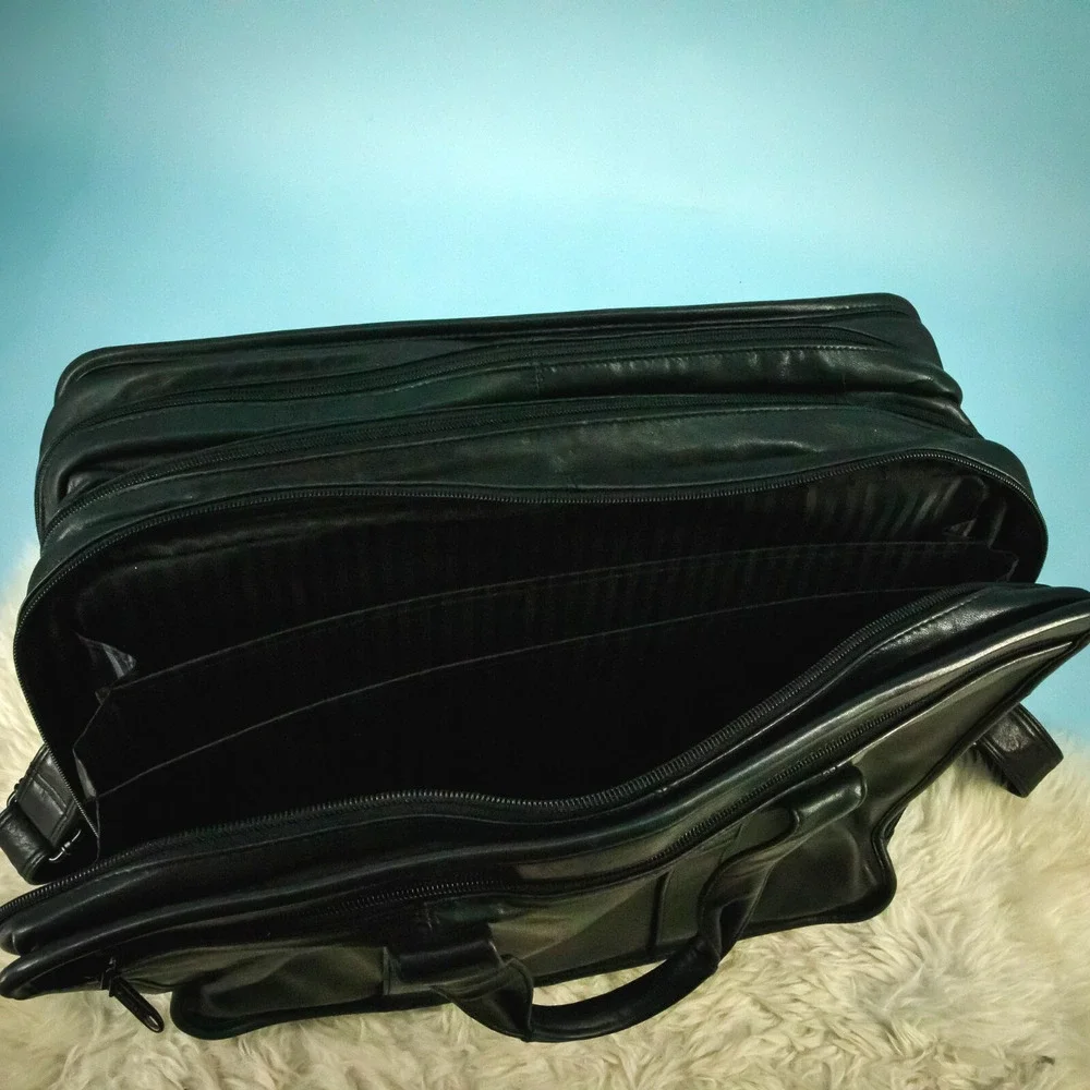 Tumi Black Alpha Napa Leather Padded Laptop Briefcase Bag Business Career 9624D3